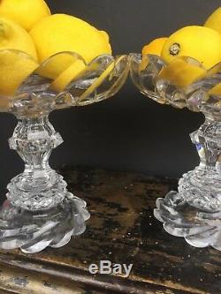Pair Of Antique Anglo Irish Cut Glass Crystal Compotes Cake Stands Bowls