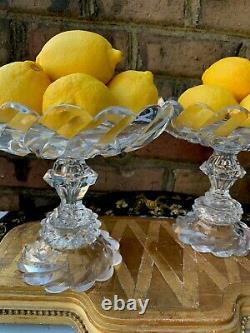 Pair Of Antique Georgian Cut Glass Crystal Compotes Bowl Anglo Irish