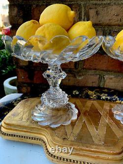 Pair Of Antique Georgian Cut Glass Crystal Compotes Bowl Anglo Irish