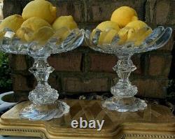 Pair Of Antique Georgian Cut Glass Crystal Compotes Bowl Anglo Irish