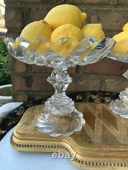 Pair Of Antique Georgian Cut Glass Crystal Compotes Bowl Anglo Irish