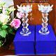 Pair Of Crystal Clear Cut Lotus Tealight Candle Holder & Gift Box