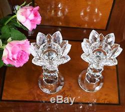 Pair Of Crystal Clear Cut Lotus Tealight Candle Holder & Gift Box