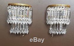 Pair Of Demi Lune Shaped Wall Lights Cut Crystal Glass Lustre Spear Shaped Drops