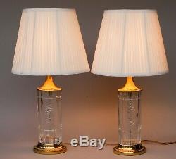 Pair Of Dresden Cut Crystal Glass Floral Table Lamps