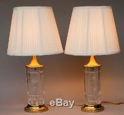 Pair Of Dresden Cut Crystal Glass Floral Table Lamps