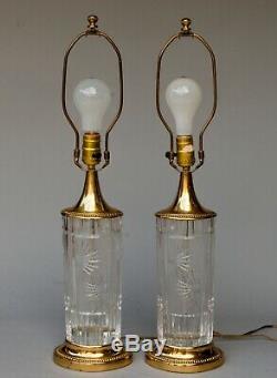 Pair Of Dresden Cut Crystal Glass Floral Table Lamps