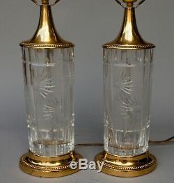 Pair Of Dresden Cut Crystal Glass Floral Table Lamps