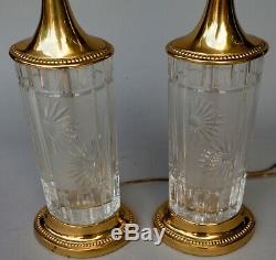 Pair Of Dresden Cut Crystal Glass Floral Table Lamps