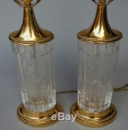 Pair Of Dresden Cut Crystal Glass Floral Table Lamps