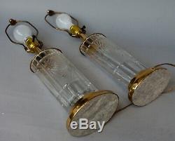 Pair Of Dresden Cut Crystal Glass Floral Table Lamps