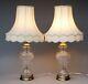Pair Of Vintage Cut Crystal Glass And Brass Table Lamps