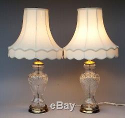 Pair Of Vintage Cut Crystal Glass And Brass Table Lamps