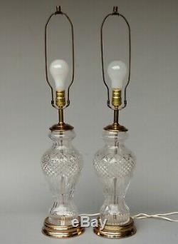 Pair Of Vintage Cut Crystal Glass And Brass Table Lamps