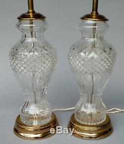 Pair Of Vintage Cut Crystal Glass And Brass Table Lamps