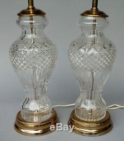 Pair Of Vintage Cut Crystal Glass And Brass Table Lamps