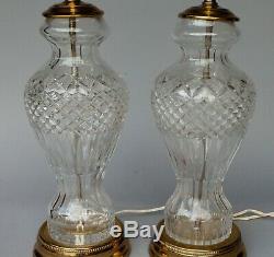 Pair Of Vintage Cut Crystal Glass And Brass Table Lamps