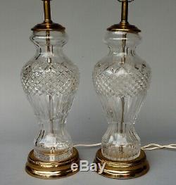 Pair Of Vintage Cut Crystal Glass And Brass Table Lamps