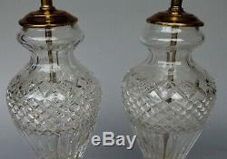 Pair Of Vintage Cut Crystal Glass And Brass Table Lamps