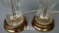 Pair Of Vintage Cut Crystal Glass And Brass Table Lamps