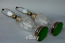 Pair Of Vintage Cut Crystal Glass And Brass Table Lamps