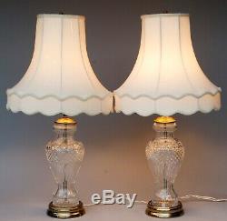 Pair Of Vintage Cut Crystal Glass And Brass Table Lamps