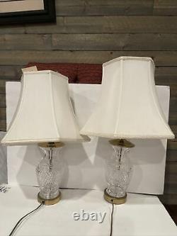 Pair Of Vintage Waterford Cut Crystal & Brass Lismore Table Lamp. 2 Lamps