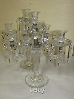 Pair Very Good Antique Glass Cut Crystal Candelabra Lamps English French