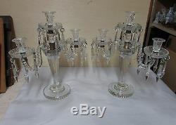 Pair Very Good Antique Glass Cut Crystal Candelabra Lamps English French