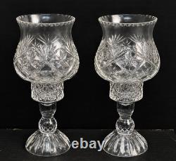 Pair Vintage Cut Crystal Hurricane Candle Holders Brilliant Glass 10 Elegant