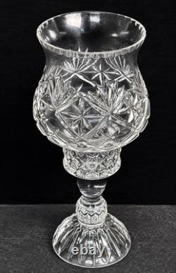 Pair Vintage Cut Crystal Hurricane Candle Holders Brilliant Glass 10 Elegant