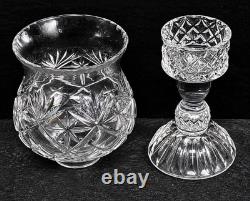 Pair Vintage Cut Crystal Hurricane Candle Holders Brilliant Glass 10 Elegant