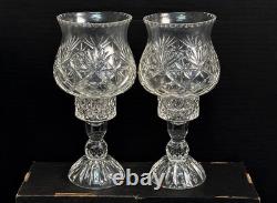 Pair Vintage Cut Crystal Hurricane Candle Holders Brilliant Glass 10 Elegant