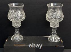 Pair Vintage Cut Crystal Hurricane Candle Holders Brilliant Glass 10 Elegant