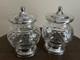 Pair Vintage Gorham Sterling Silver And Cut Glass Crystal Jam Jars Fluted Base