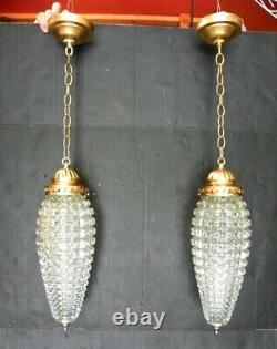 Pair Vintage Hanging Swag Crystal Diamond Cut Lamps Bathroom Entry Pendant