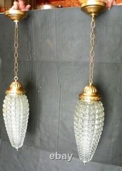 Pair Vintage Hanging Swag Crystal Diamond Cut Lamps Bathroom Entry Pendant