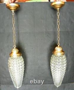 Pair Vintage Hanging Swag Crystal Diamond Cut Lamps Bathroom Entry Pendant