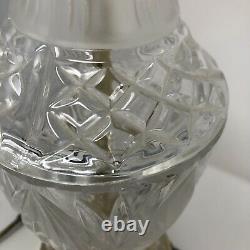 Pair Vintage Patterned Cut Crystal Glass & Brass Tone Table Lamps 28H x 6W