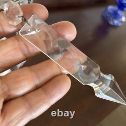 Pair Vntg. Glass Cranberry Cut To Clear Mantle Lusters Lamps w Crystal Prisms