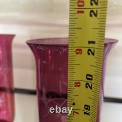 Pair Vntg. Glass Cranberry Cut To Clear Mantle Lusters Lamps w Crystal Prisms