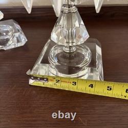 Pair Vntg. Glass Cranberry Cut To Clear Mantle Lusters Lamps w Crystal Prisms