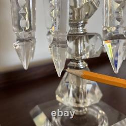 Pair Vntg. Glass Cranberry Cut To Clear Mantle Lusters Lamps w Crystal Prisms