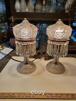Pair of Antique American Brilliant Cut Glass Lamps
