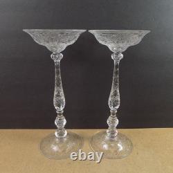 Pair of Antique Engraved Floral Rock Crystal Toasting Saucers 10.75 Tall VGC