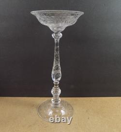 Pair of Antique Engraved Floral Rock Crystal Toasting Saucers 10.75 Tall VGC