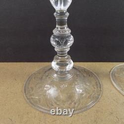 Pair of Antique Engraved Floral Rock Crystal Toasting Saucers 10.75 Tall VGC