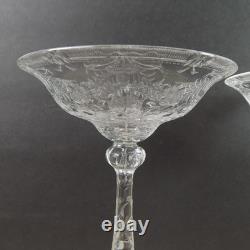 Pair of Antique Engraved Floral Rock Crystal Toasting Saucers 10.75 Tall VGC