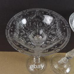 Pair of Antique Engraved Floral Rock Crystal Toasting Saucers 10.75 Tall VGC