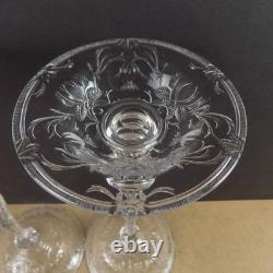 Pair of Antique Engraved Floral Rock Crystal Toasting Saucers 10.75 Tall VGC
